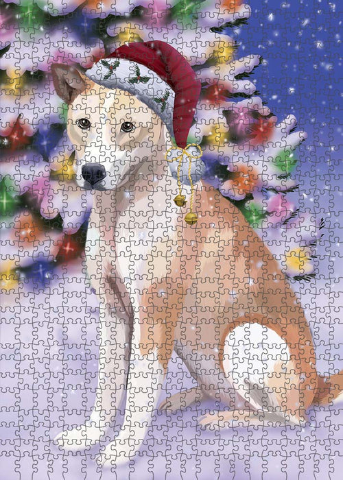 Winterland Wonderland Telomian Dog In Christmas Holiday Scenic Background Puzzle with Photo Tin PUZL91148