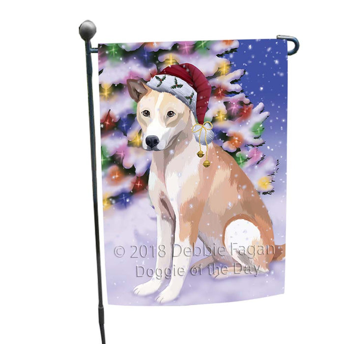 Winterland Wonderland Telomian Dog In Christmas Holiday Scenic Background Garden Flag GFLG56029