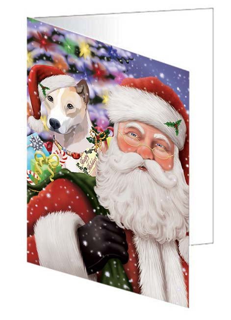 Santa Carrying Telomian Dog and Christmas Presents Handmade Artwork Assorted Pets Greeting Cards and Note Cards with Envelopes for All Occasions and Holiday Seasons GCD71132
