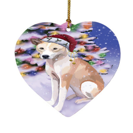 Winterland Wonderland Telomian Dog In Christmas Holiday Scenic Background Heart Christmas Ornament HPOR56092