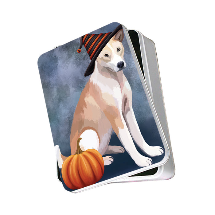 Happy Halloween Telomian Dog Wearing Witch Hat with Pumpkin Photo Storage Tin PITN54765