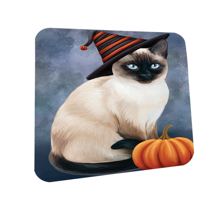 Happy Halloween Thai Cat Wearing Witch Hat with Pumpkin Coasters Set of 4 CST54781