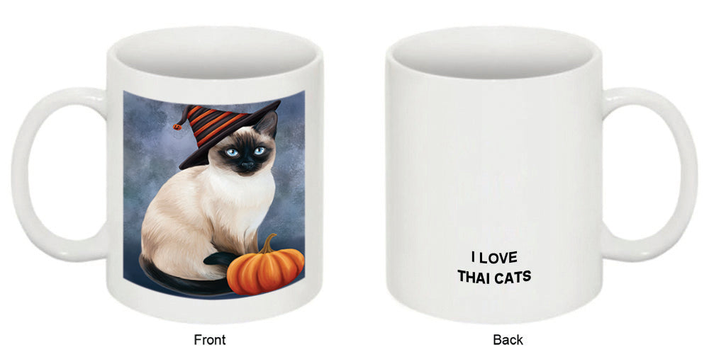 Happy Halloween Thai Cat Wearing Witch Hat with Pumpkin Coffee Mug MUG50221