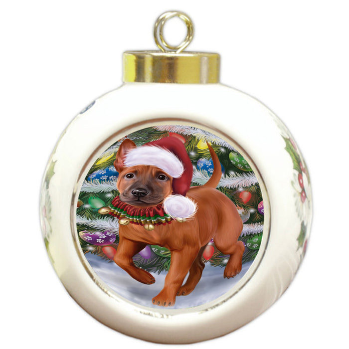 Trotting in the Snow Thai Ridgeback Dog Round Ball Christmas Ornament RBPOR58469