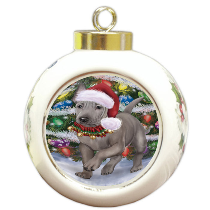 Trotting in the Snow Thai Ridgeback Dog Round Ball Christmas Ornament RBPOR58471