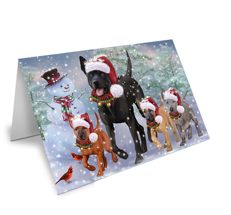 Christmas Running Family Thai Ridgeback Dogs Handmade Artwork Assorted Pets Greeting Cards and Note Cards with Envelopes for All Occasions and Holiday Seasons GCD75332