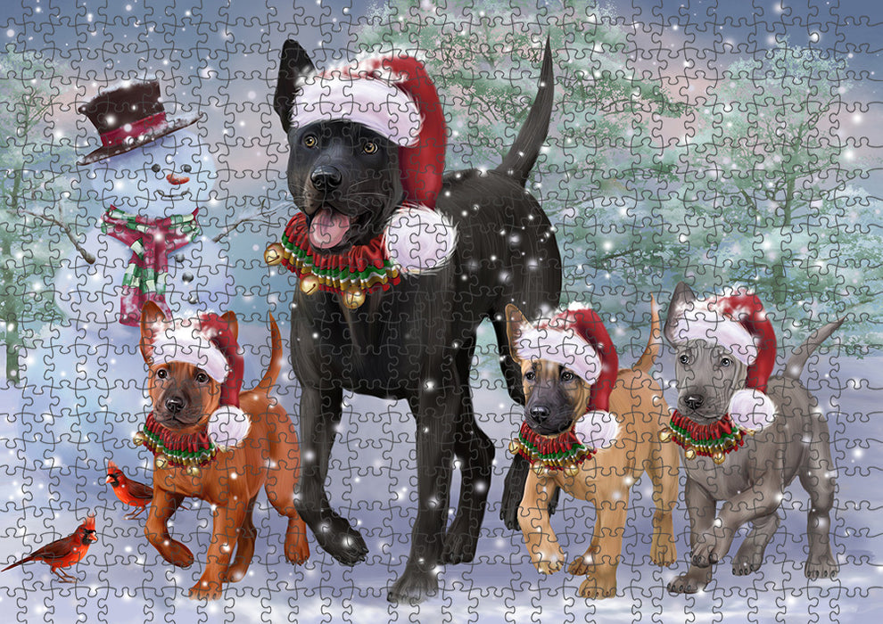 Christmas Running Family Thai Ridgeback Dogs Portrait Jigsaw Puzzle for Adults Animal Interlocking Puzzle Game Unique Gift for Dog Lover's with Metal Tin Box