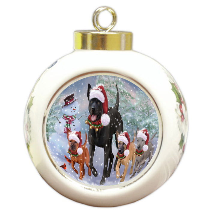 Christmas Running Family Thai Ridgeback Dogs Round Ball Christmas Ornament RBPOR58435