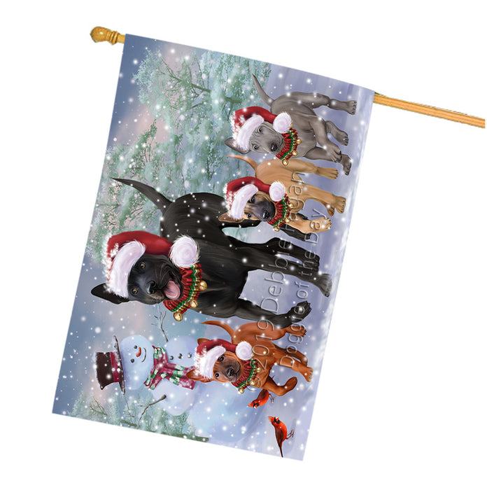 Christmas Running Family Thai Ridgeback Dogs House Flag Outdoor Decorative Double Sided Pet Portrait Weather Resistant Premium Quality Animal Printed Home Decorative Flags 100% Polyester