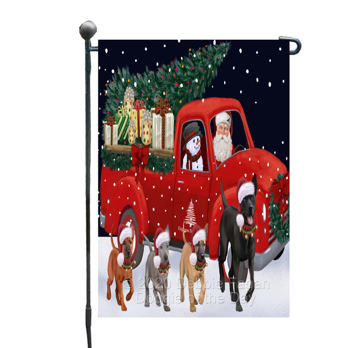 Christmas Express Delivery Red Truck Running Thai Ridgeback Dogs Garden Flag GFLG66500