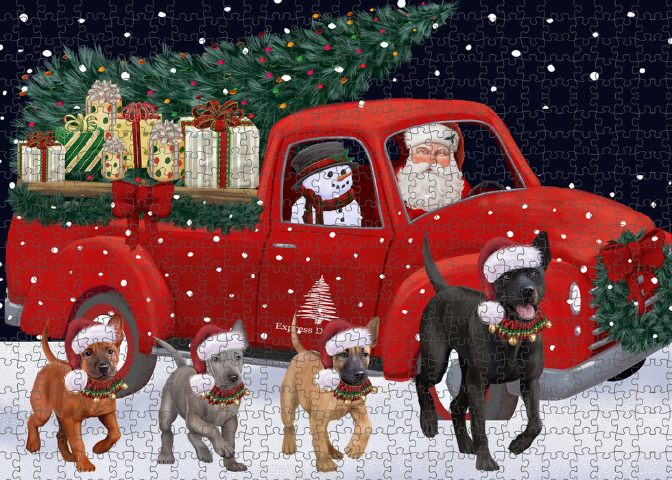 Christmas Express Delivery Red Truck Running Thai Ridgeback Dogs Puzzle  PUZL99836