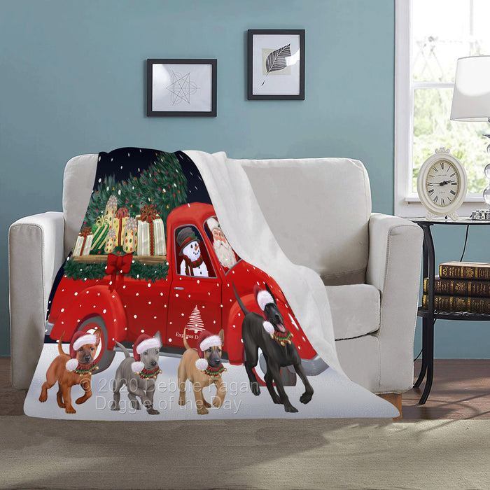 Christmas Express Delivery Red Truck Running Thai Ridgeback Dogs Blanket BLNKT141988
