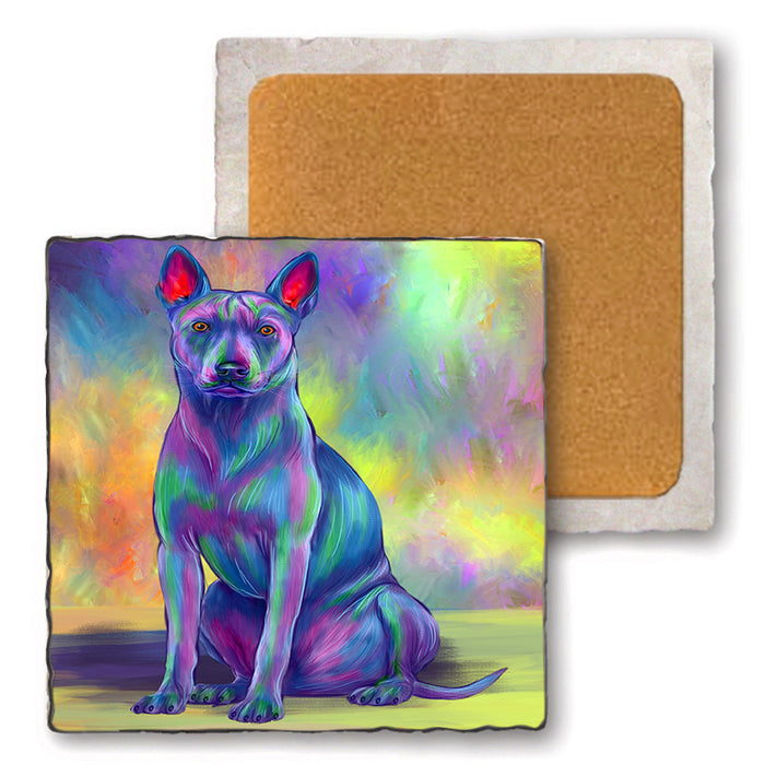 Paradise Wave Thai Ridgeback Dog Set of 4 Natural Stone Marble Tile Coasters MCST52529