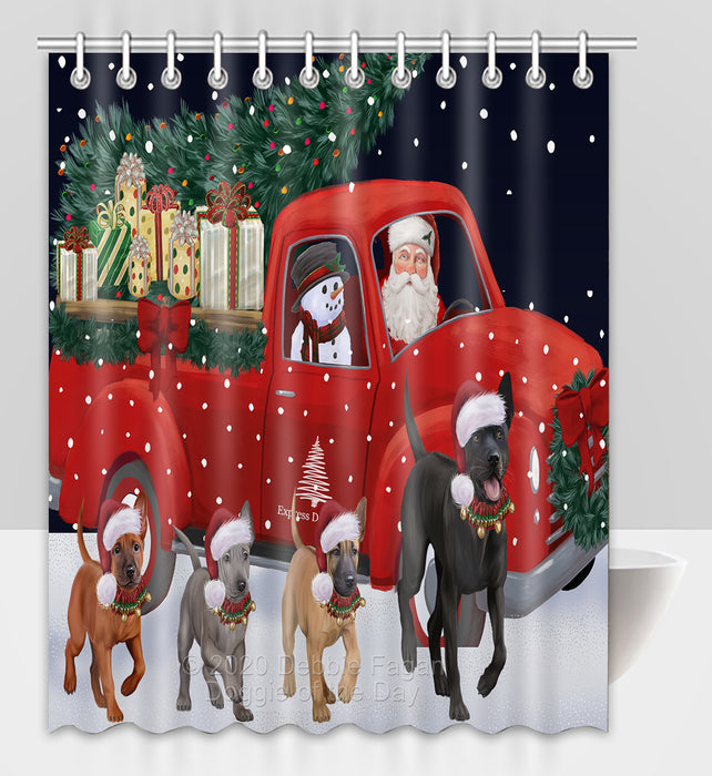 Christmas Express Delivery Red Truck Running Thai Ridgeback Dogs Shower Curtain Bathroom Accessories Decor Bath Tub Screens