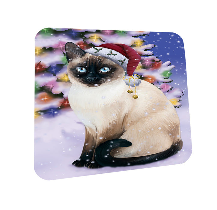 Winterland Wonderland Thai Siamese Cat In Christmas Holiday Scenic Background Coasters Set of 4 CST55695