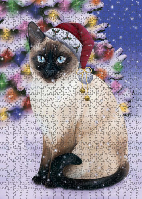 Winterland Wonderland Thai Siamese Cat In Christmas Holiday Scenic Background Puzzle with Photo Tin PUZL91152