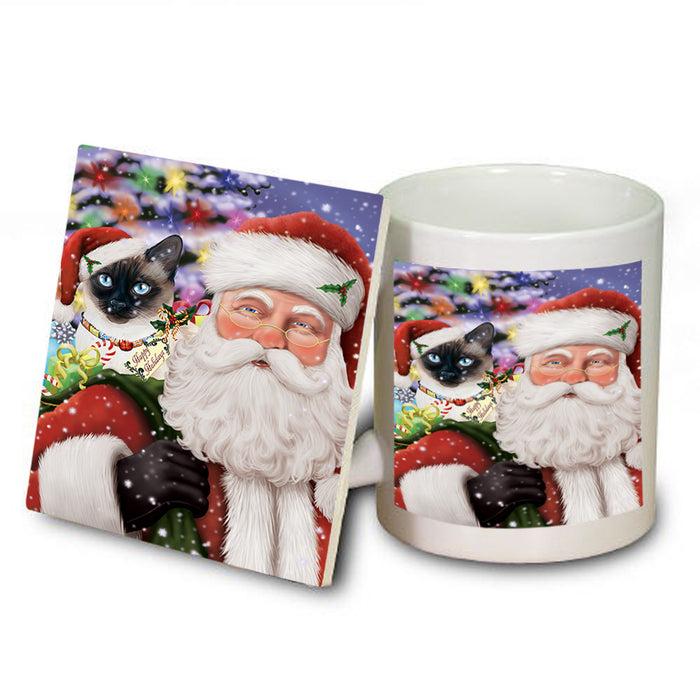 Santa Carrying Thai Siamese Cat and Christmas Presents Mug and Coaster Set MUC55532