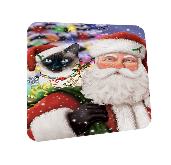 Santa Carrying Thai Siamese Cat and Christmas Presents Coasters Set of 4 CST55498