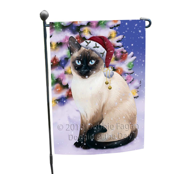 Winterland Wonderland Thai Siamese Cat In Christmas Holiday Scenic Background Garden Flag GFLG56030
