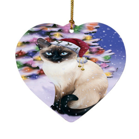 Winterland Wonderland Thai Siamese Cat In Christmas Holiday Scenic Background Heart Christmas Ornament HPOR56093