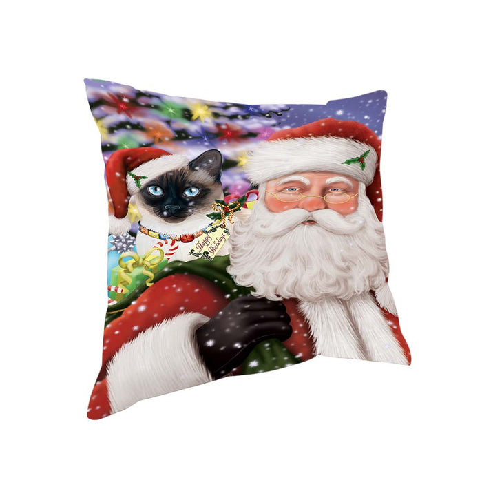 Santa Carrying Thai Siamese Cat and Christmas Presents Pillow PIL71088