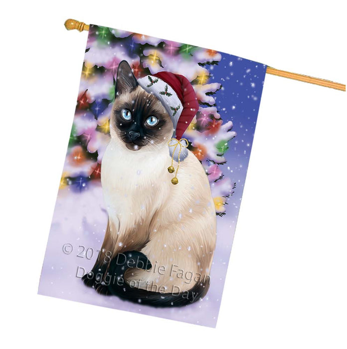Winterland Wonderland Thai Siamese Cat In Christmas Holiday Scenic Background House Flag FLG56166
