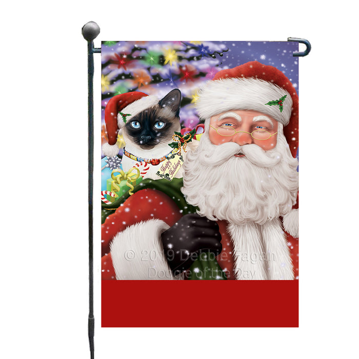 Personalized Santa Carrying Thai Siamese Cat and Christmas Presents Custom Garden Flag GFLG63848