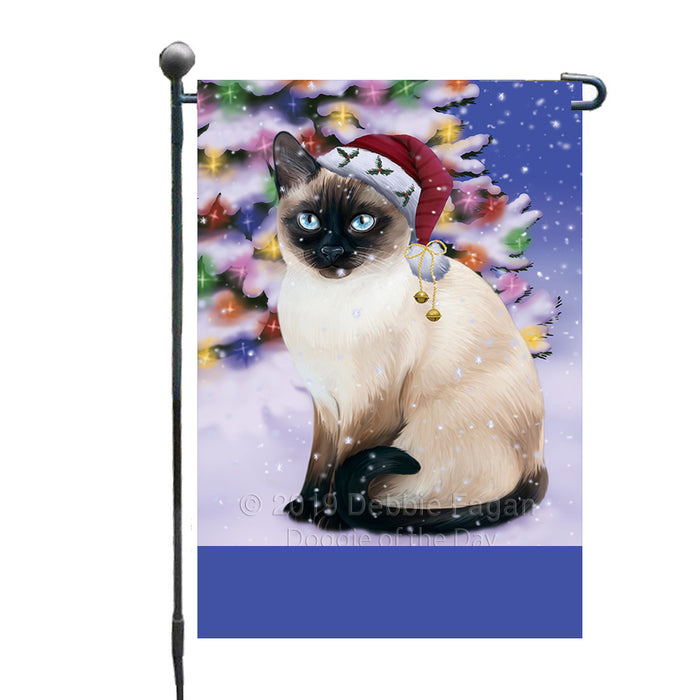 Personalized Winterland Wonderland Thai Siamese Cat In Christmas Holiday Scenic Background Custom Garden Flags GFLG-DOTD-A61418