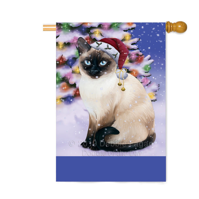 Personalized Winterland Wonderland Thai Siamese Cat In Christmas Holiday Scenic Background Custom House Flag FLG-DOTD-A61474