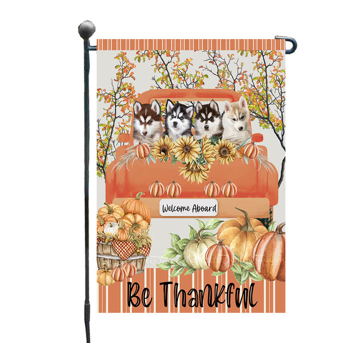 Thanksgiving Orange Truck Siberian Husky Dogs Garden Flags - Outdoor Double Sided Garden Yard Porch Lawn Spring Decorative Vertical Home Flags 12 1/2"w x 18"h