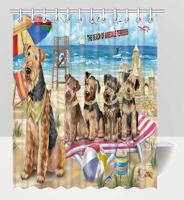Pet Friendly Beach Airedale Terrier Dogs Shower Curtain