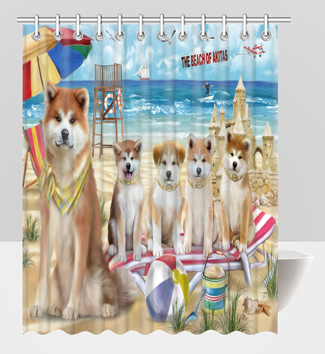 Pet Friendly Beach Akita Dogs Shower Curtain