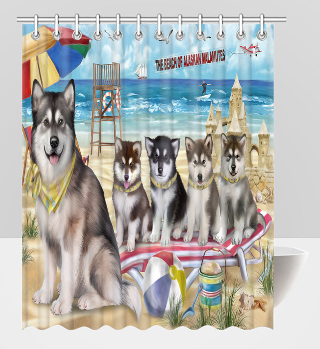 Pet Friendly Beach Alaskan Malamute Dogs Shower Curtain