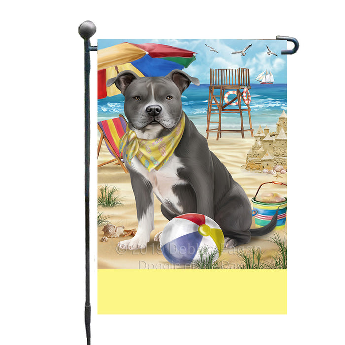 Personalized Pet Friendly Beach American Staffordshire Dog Custom Garden Flags GFLG-DOTD-A58249