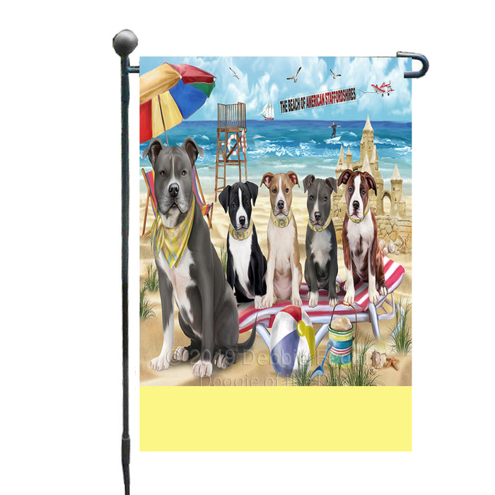 Personalized Pet Friendly Beach American Staffordshire Dogs Custom Garden Flags GFLG-DOTD-A58244