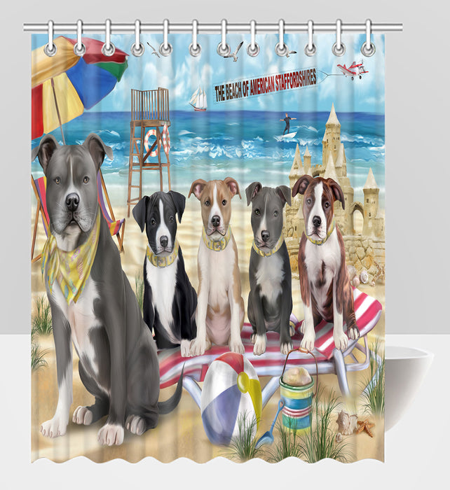 Pet Friendly Beach American Staffordshire Dogs Shower Curtain
