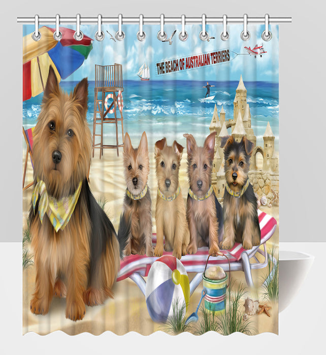 Pet Friendly Beach Australian Terrier Dogs Shower Curtain