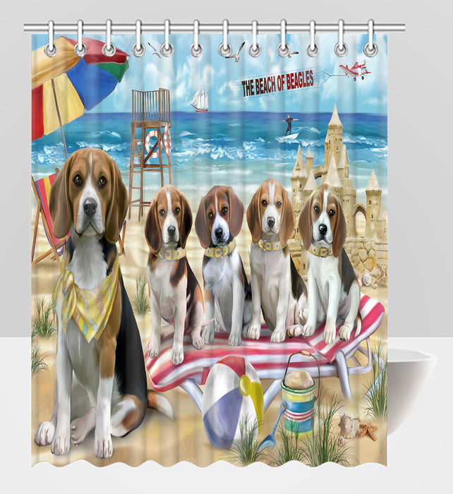 Pet Friendly Beach Beagle Dogs Shower Curtain