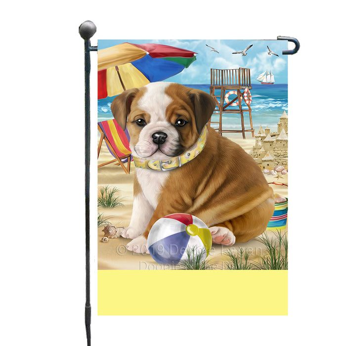 Personalized Pet Friendly Beach Bulldog Custom Garden Flags GFLG-DOTD-A58288