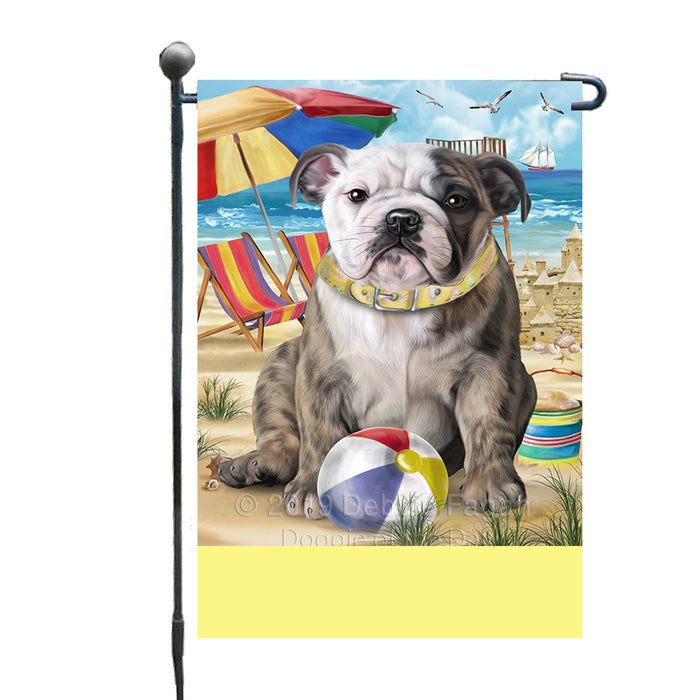 Personalized Pet Friendly Beach Bulldog Custom Garden Flags GFLG-DOTD-A58289