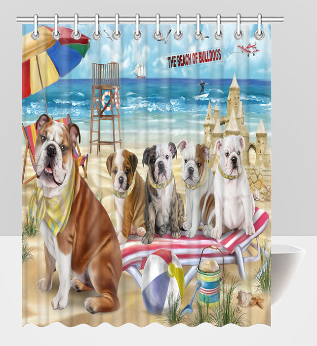 Pet Friendly Beach Bulldogs Shower Curtain