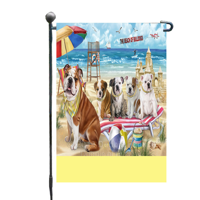 Personalized Pet Friendly Beach Bulldogs Custom Garden Flags GFLG-DOTD-A58286