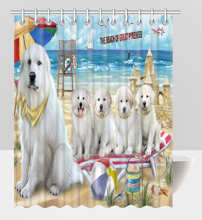 Pet Friendly Beach Great Pyrenee Dogs Shower Curtain