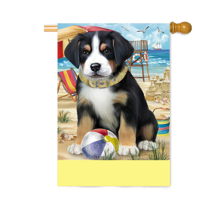 Personalized Pet Friendly Beach Greater Swiss Mountain Dog Custom House Flag FLG-DOTD-A58387