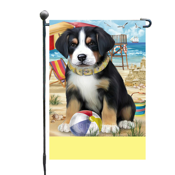 Personalized Pet Friendly Beach Greater Swiss Mountain Dog Custom Garden Flags GFLG-DOTD-A58331