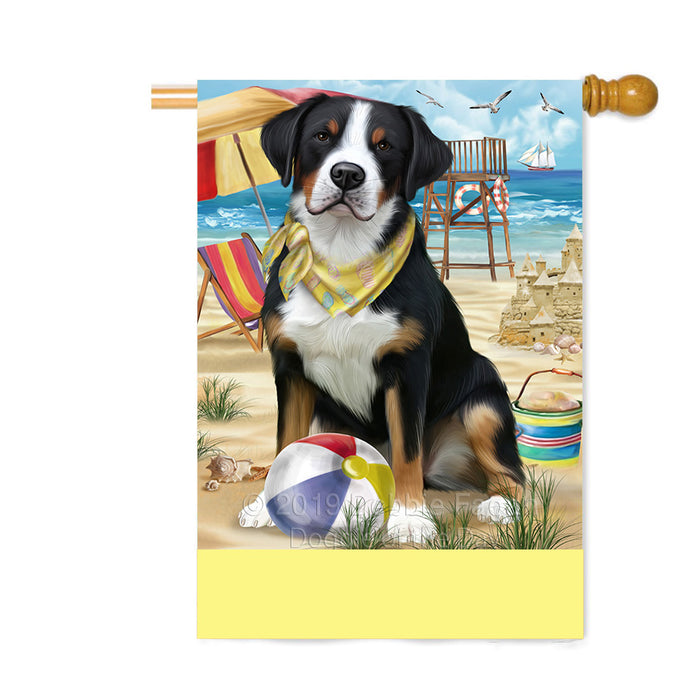 Personalized Pet Friendly Beach Greater Swiss Mountain Dog Custom House Flag FLG-DOTD-A58388