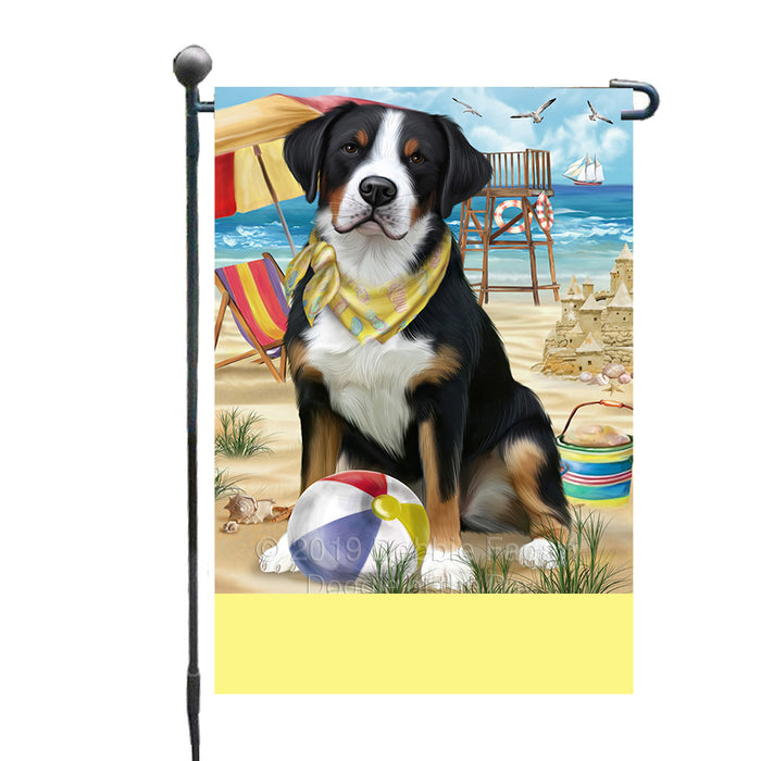 Personalized Pet Friendly Beach Greater Swiss Mountain Dog Custom Garden Flags GFLG-DOTD-A58332