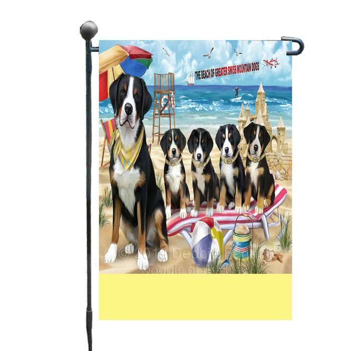 Personalized Pet Friendly Beach Greater Swiss Mountain Dogs Custom Garden Flags GFLG-DOTD-A58330