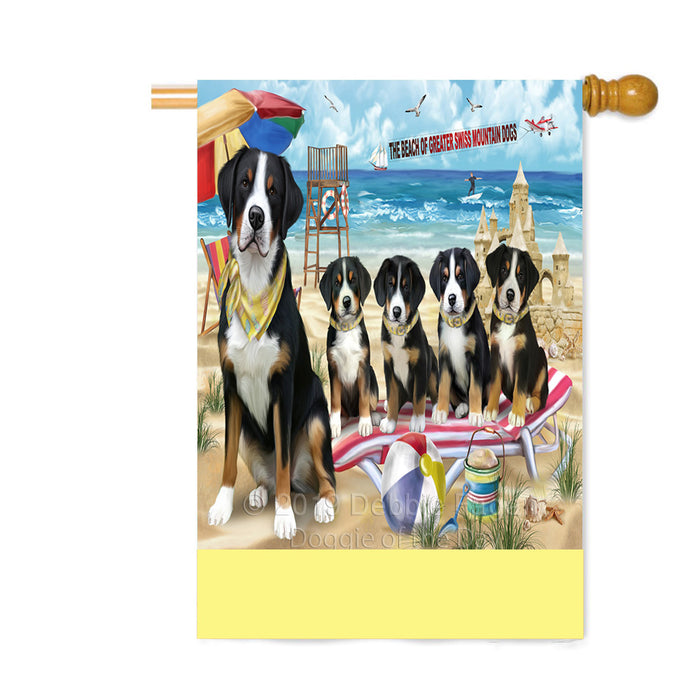 Personalized Pet Friendly Beach Greater Swiss Mountain Dogs Custom House Flag FLG-DOTD-A58386