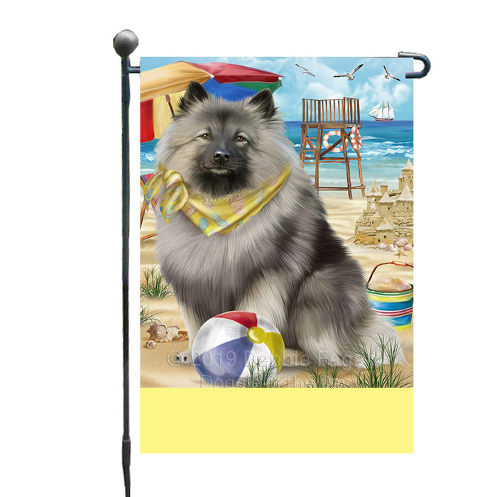 Personalized Pet Friendly Beach Keeshond Dog Custom Garden Flags GFLG-DOTD-A58340